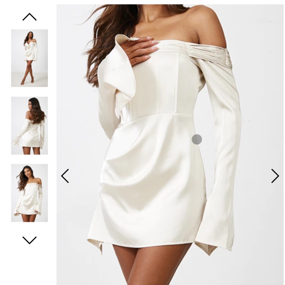 PLT Champagne Satin Pleat Detail Bardot Flared Sleeve Shift Dress